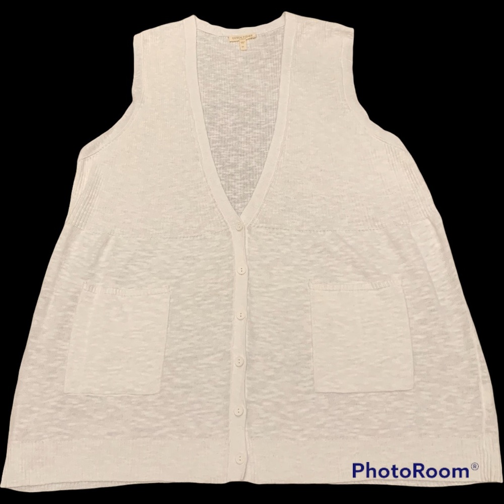 Eileen Fisher Woman lightweight linen cotton cardigan sweater vest cream 2X